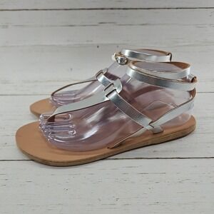 Ancient Greek Sandals Estia 40 Womens 10 Silver Leather Gladiator Flat Sandals